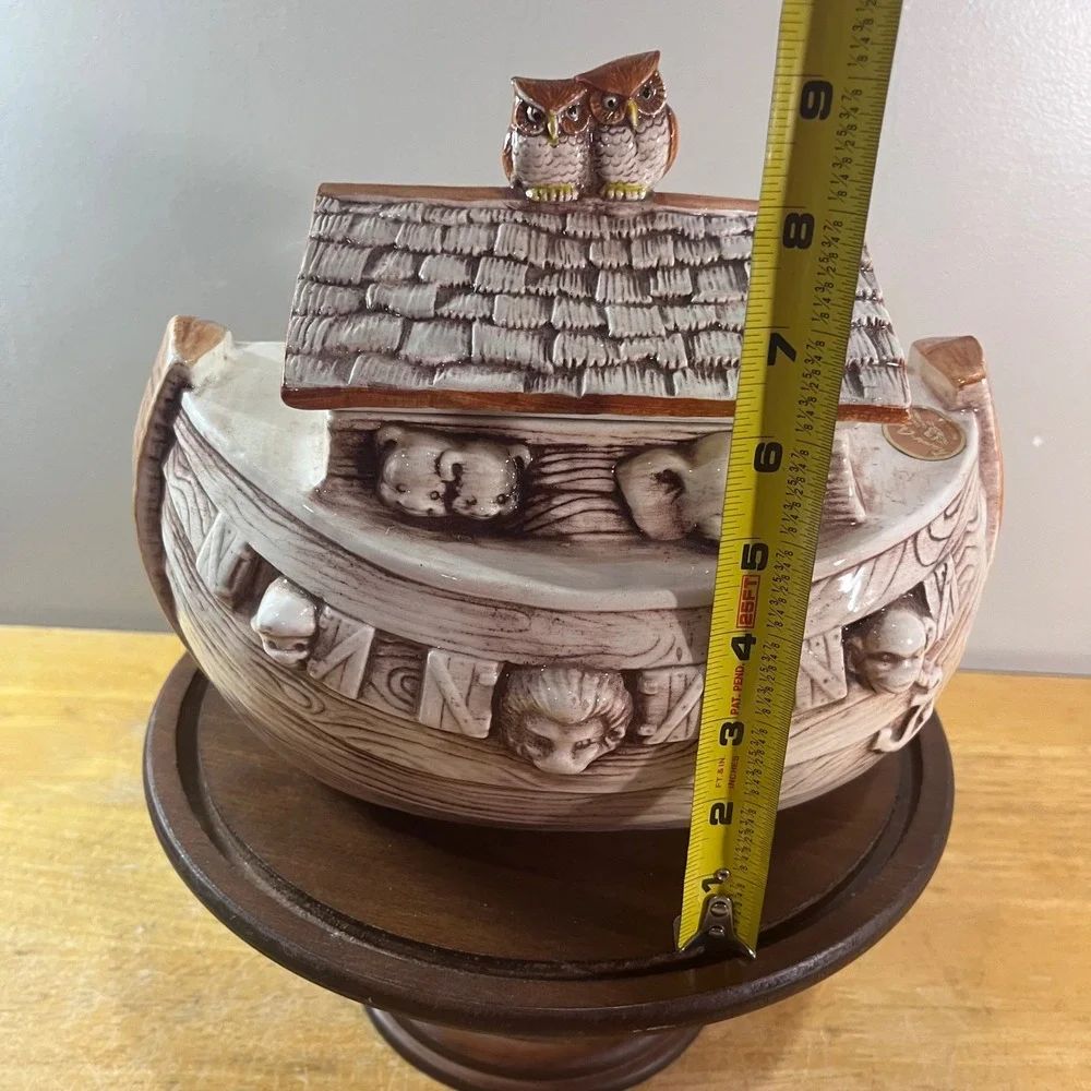 Treasure Craft Noahs Ark Cookie Jar Vtg Brown Ceramic Animal Nursery Decor